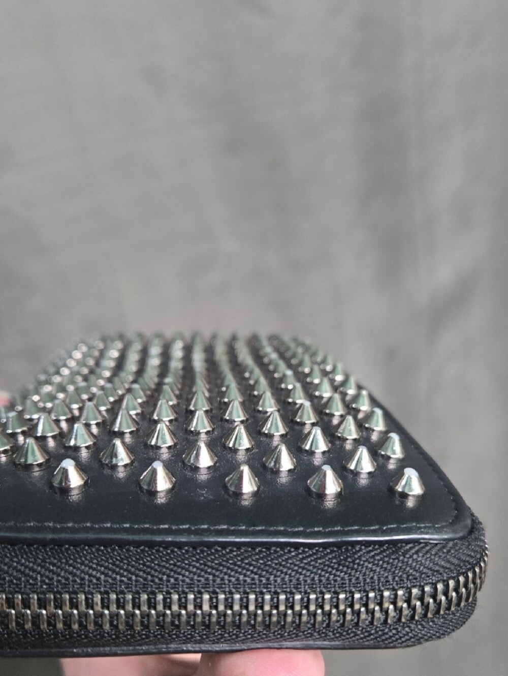 Christian Louboutin Black Leather Spike Zip Wallet with Red Pull - Picture 7 of 14